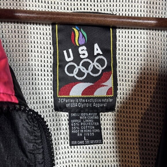 Vtg‎ 90s USA Olympics Women’s Jacket Windbreaker Sz L Black Pink Zip Vented - Picture 3 of 6